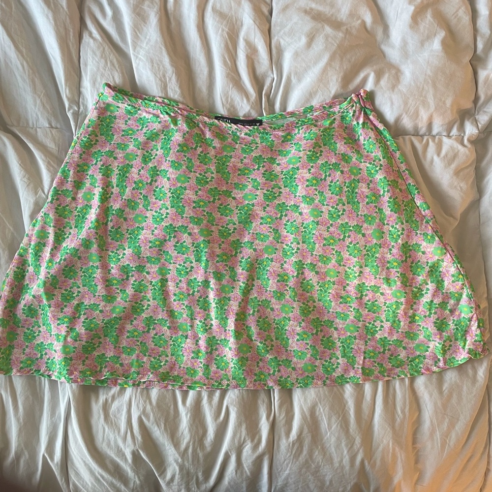 Zara Women's Pastel Green Pink Floral Mini A line Skirt Size L